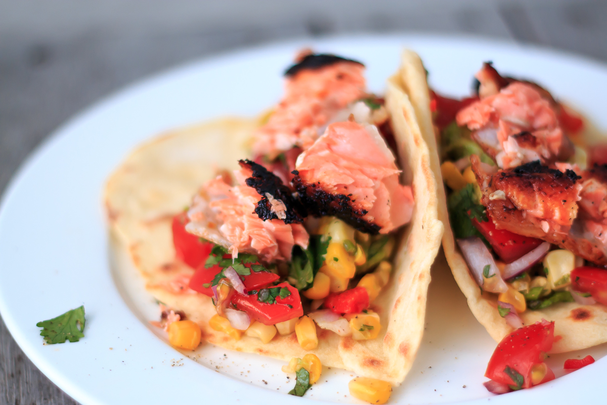 Salmon, Avocado and Corn Tacos