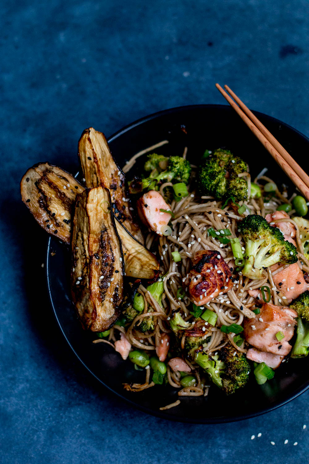 Miso Salmon, Eggplant & Soba Noodle Stirfry