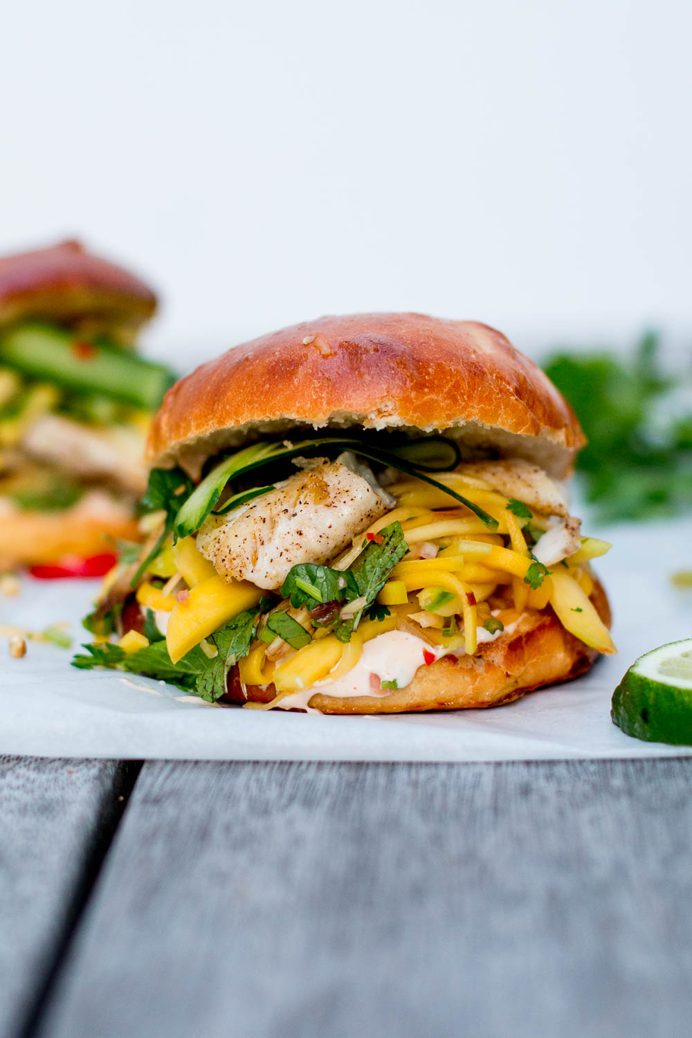 Thai Fish Burgers with Green Mango & Papaya Slaw