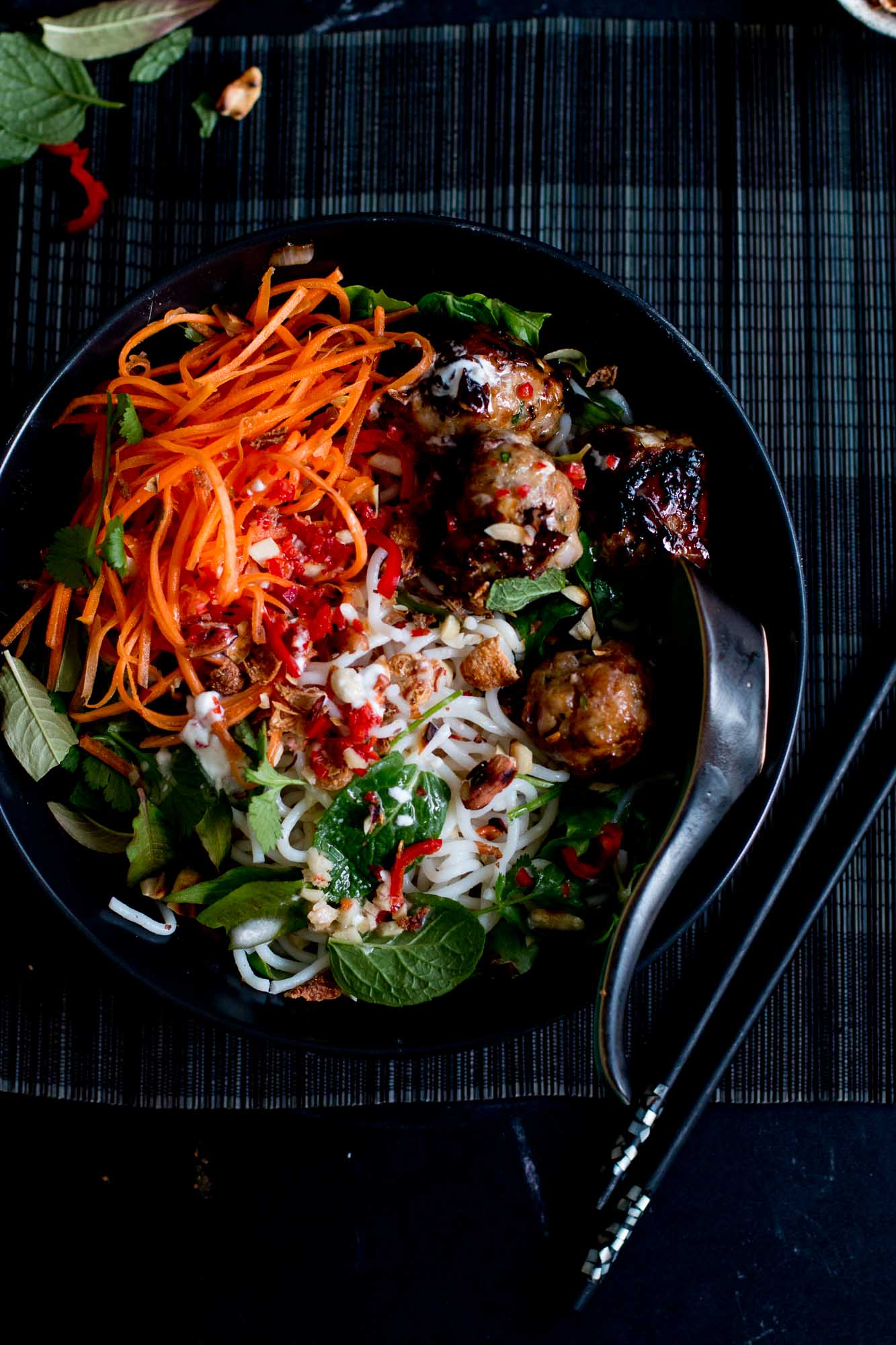 Vietnamese Sticky Pork Meatball & Coconut Noodle Bowls