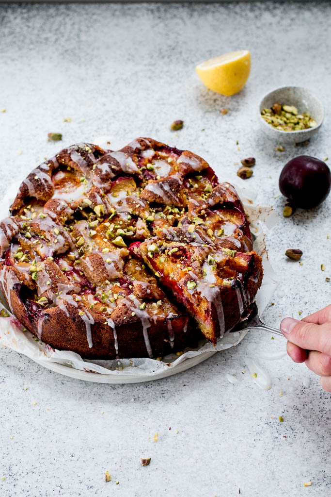 Plum Pistachio Lemon Cake - The Brick Kitchen