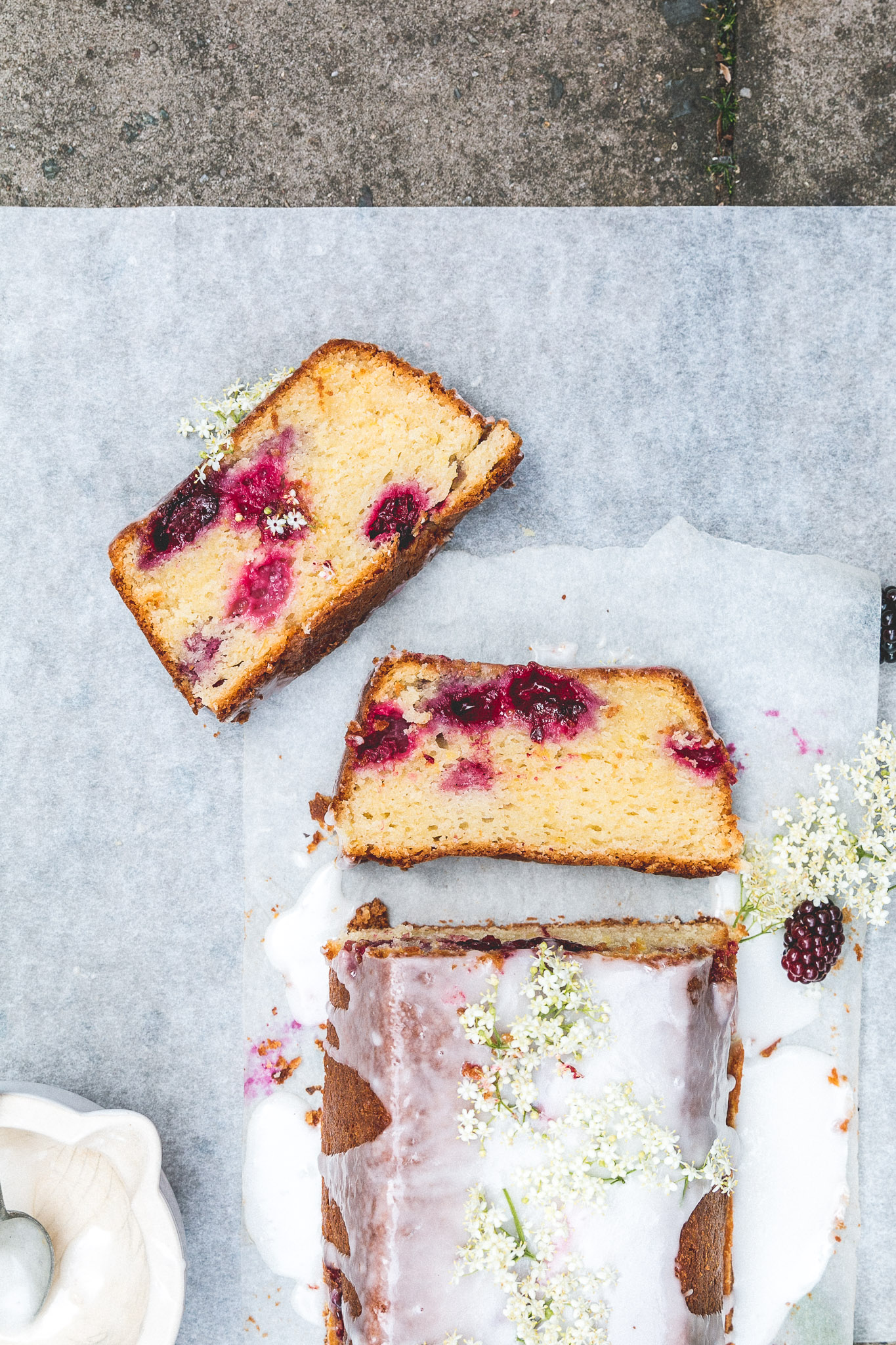 Lemon, Olive Oil & Blackberry Loaf Cake with Elderflower - The Brick Kitchen