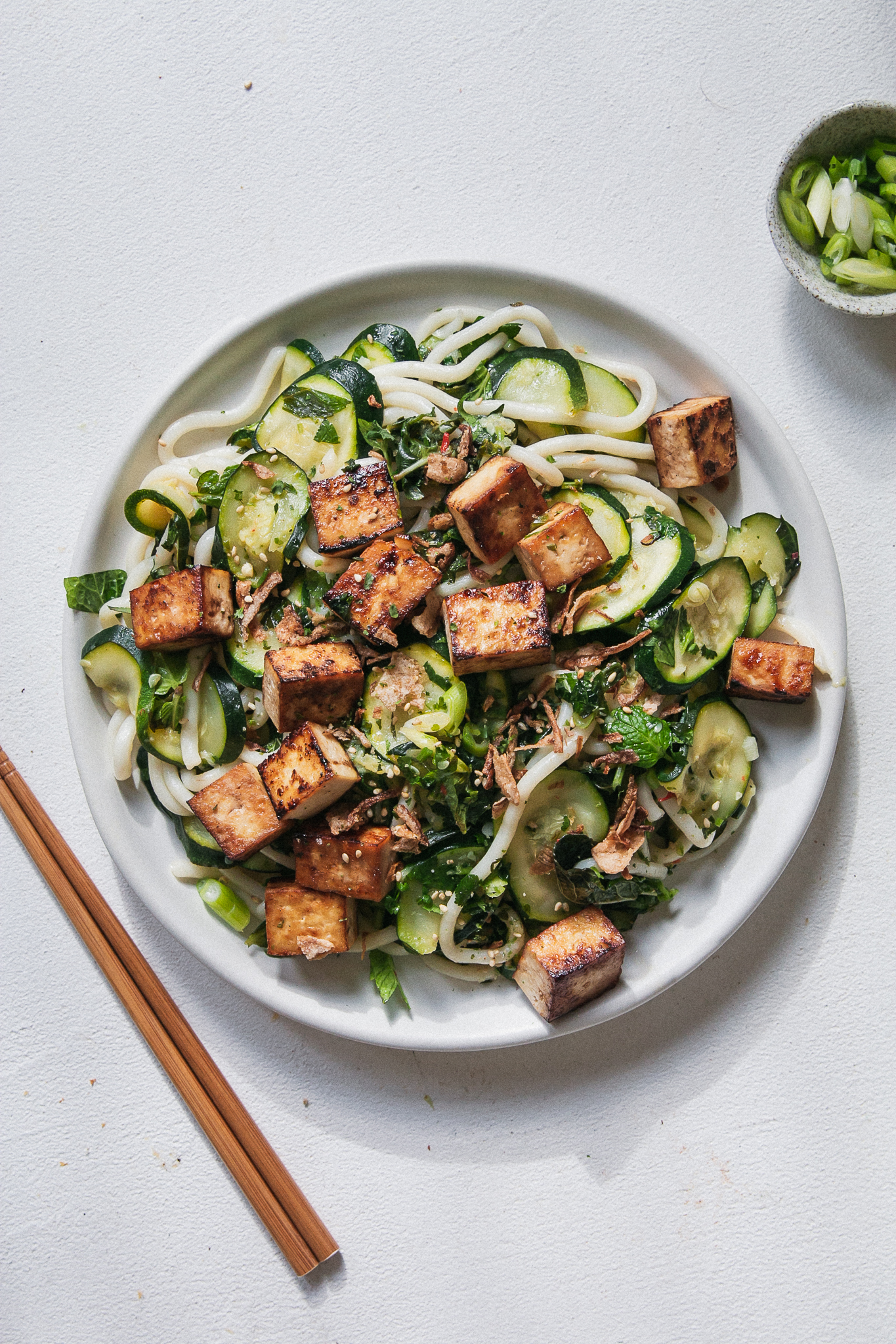 Zucchini Ginger Udon Noodles with maple tofu - The Brick Kitchen